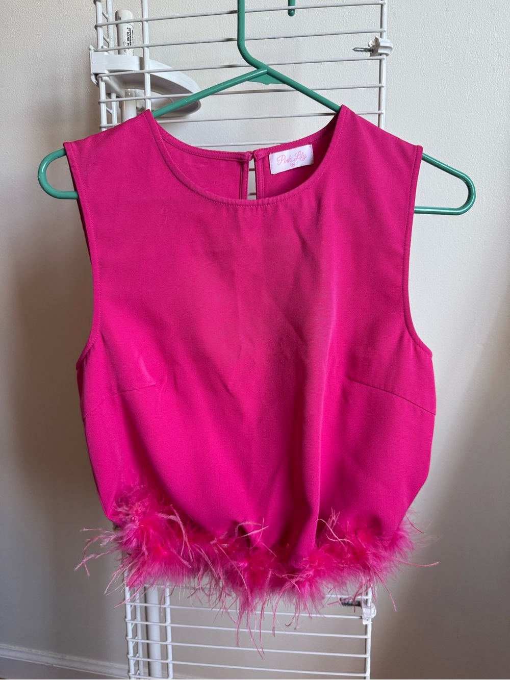 Pink Lily Sleeveless Feather-Hem Top - Hot Pink
